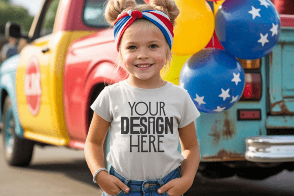 Download 4th July White Tshirt Kids Mockup - Premium Resources